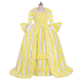 18th Century Rococo Striped Dress - Yellow and White with Ruffles and Pleats by Halloweez - Halloweez
